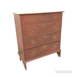 Early Red-painted Pine Two-drawer Blanket Chest