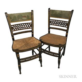 Pair of Paint-decorated Thumb-back Rush-seat Fancy Chairs
