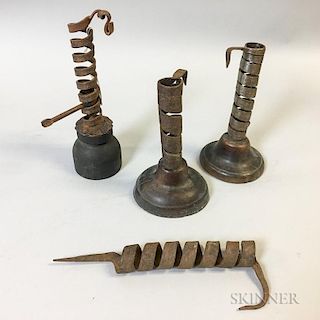 Four Wrought Iron and Wood Spiral Candlesticks