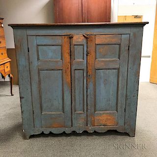 Country Blue-painted Pine Two-door Paneled Cupboard