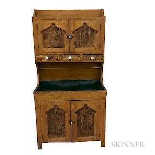 Country Grain-painted and Paneled Pine Hutch with Dry Sink