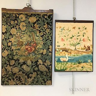 Figural and Floral Needlepoint Panel and a Crewelwork Panel