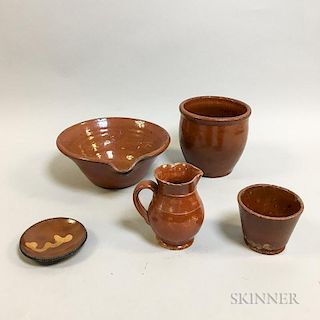 Five Redware Pottery Tableware Items