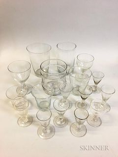 Seventeen Colorless Blown Glass Wines and Tumblers