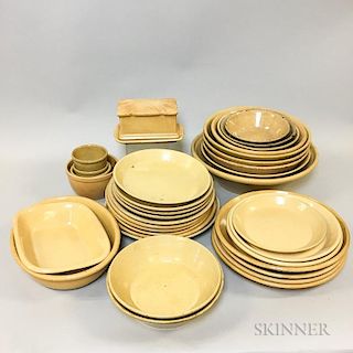 Group of Yellowware Pottery Bowls, Dishes, and Tableware