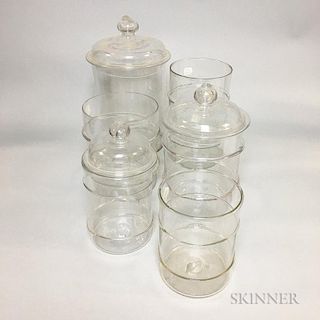 Six Colorless Blown Glass Apothecary Jars