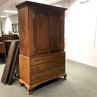 Chippendale Carved Cherry Linen Press