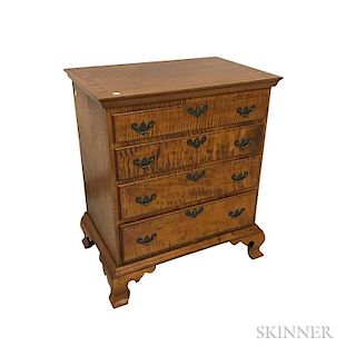 Diminutive D.R. Dimes Chippendale-style Tiger Maple Chest of Drawers