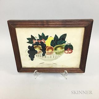 Framed Watercolor on Paper Theorem of Fruit in a Basket