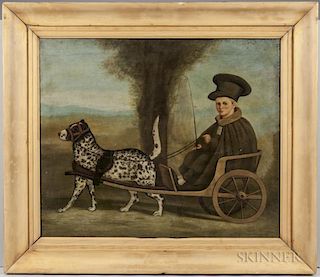 Continental School, 19th/20th Century  Portrait of a Boy in a Cart with a Dog.