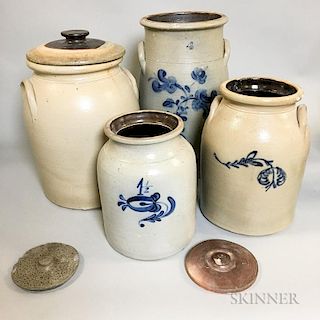 Four Cobalt-decorated Stoneware Churns