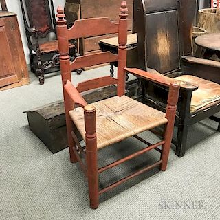 Reproduction Red-painted and Turned Slat-back Armchair