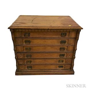 Carved Oak Six-drawer Spool Cabinet