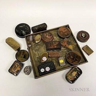 Twenty Continental Metal, Lacquer, and Agate Boxes.  Estimate $300-500
