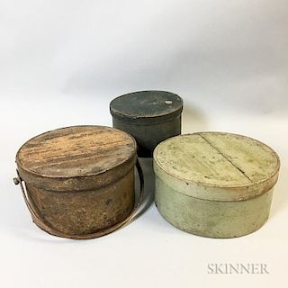 Two Painted Bentwood Pantry Boxes and a Handled Pantry Box