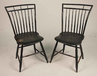 Six Painted Birdcage Windsor Chairs