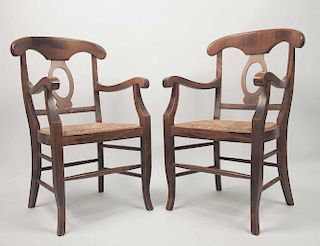 Two Rush Seat Arm Chairs
