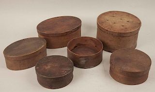 Six Antique Wood Boxes