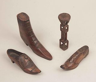 Assorted Miniature Wooden Shoes and Stamp