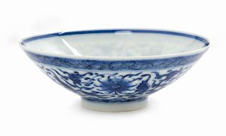 A Small Blue and White Porcelain Tea Bowl Diameter 4 1/8 inches.