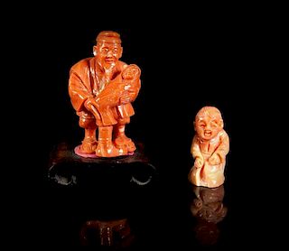 Two Carved Coral Figural Compositions, Height of taller 2 inches.
