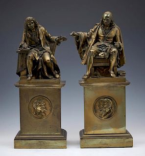 Pair French bronze scholars after Jean-Baptiste Pigalle