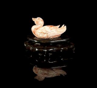 A Carved Coral Figure of a Duck, Length 2 1/2 inches.