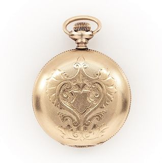 14k Yellow gold antique pocket watch with engraved case