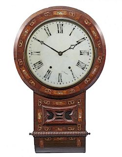 19th c Mahogany school clock with inlay, appx 27" T