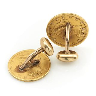 22k/18k five dollar gold coin Victorian cufflinks