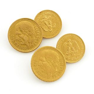 22k Yellow gold peso cufflinks dating 1918-1920.