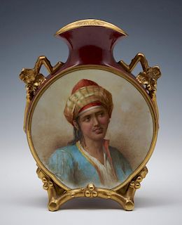 French painted portrait vase signed Baston