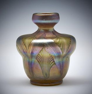 Louis Comfort Tiffany pulled feather bud vase, 3 1/8"