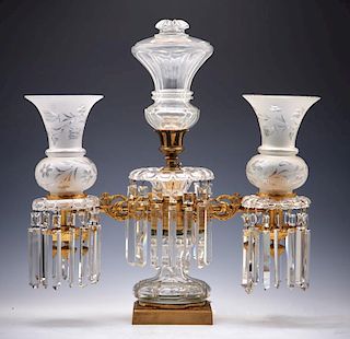 Victorian era 2 light kerosene table lamp, electrified