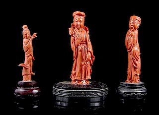 Three Carved Coral Figures, Length of longest 3 5/8 inches.