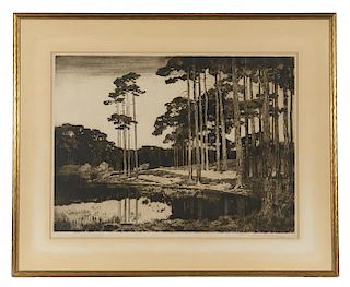 Arts and Crafts engraving, Forest Pond