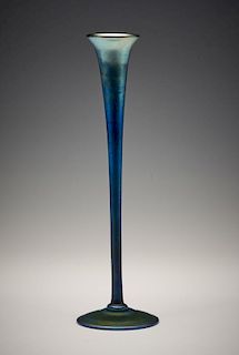 Louis Comfort Tiffany favrile glass tall bud vase, 10"