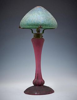 Daum Nancy satin glass lamp with associated shade