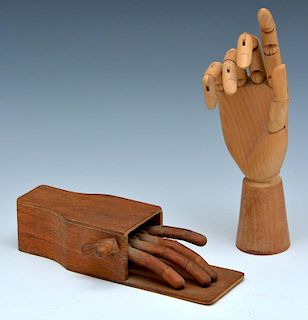 Grouping of two wood novelty model hands