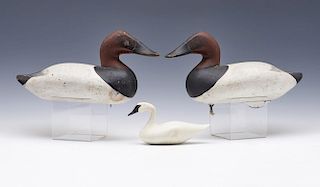 2 Mallard Decoys & 1 miniature swan, Bob Jobes