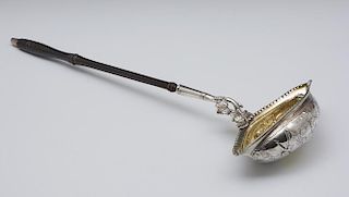18th C. Edinburgh silver ladle with angel, swags, grape motif