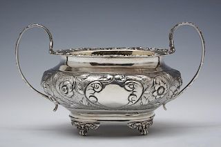 English sterling silver repousse floral sugar bowl