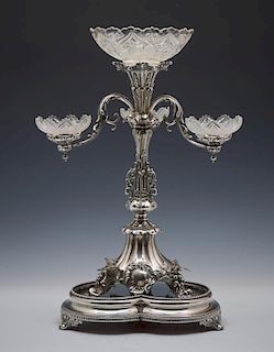 19th c Monumental silverplate epergne with plateau