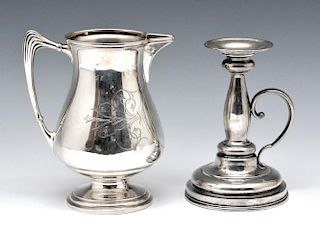 Whiting sterling silver milk pitcher and candle holder