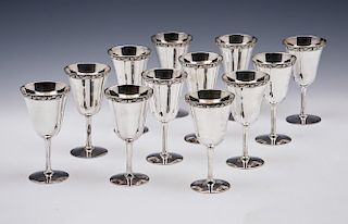 Set of 12 Cased Old Friend sterling silver wine goblets