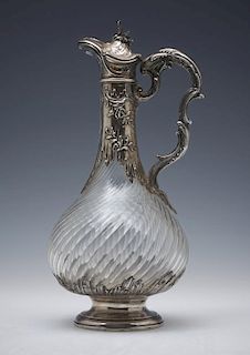 French sterling silver mounted crystal ewer