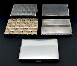 Grouping of five silver cigarette cases