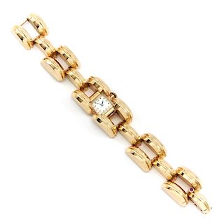 14k Yellow gold ladies tank-track style bracelet wristwatch