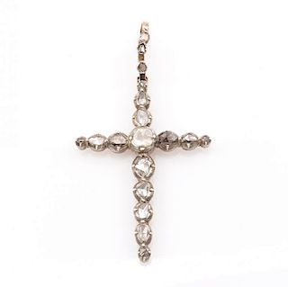 Sterling silver and 10k gold Georgian rose-cut diamond cross