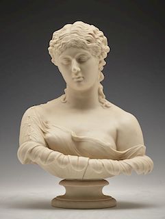 19th c Parian ware bust of Clytie, 14" t